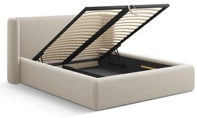 Pat matrimonial bej tapițat cu spațiu de depozitare cu somieră 200x200 cm Jason – Windsor &amp; Co Sofas