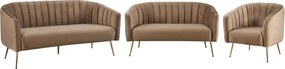 Canapea de design cu 3 locuri, ţesătură Velvet maro/gold crom-auriu, BAGY