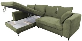 Colțar extensibil LAGOA, stânga, verde, cu spațiu de depozitare, în formă de L