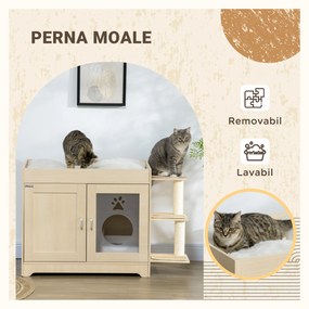 PawHut Dulap pentru Litieră cu 2 Uși, Spațiu de Depozitare și Țepi pentru Zgârâiat, 107x54x70 cm, Lemna Natural | Aosom Romania