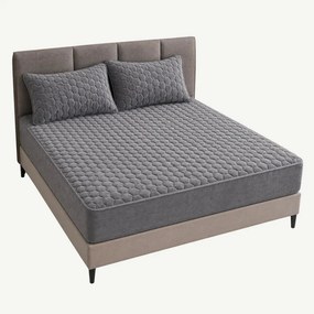 Set lenjerie de pat plusata, husa cu elastic si 2 fete de perna, Gri