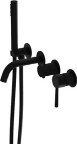 Baterie cada incastrata termostatata, negru mat, 4 iesiri, pipa fixa 15,3 cm, LaVita Verdi Negru