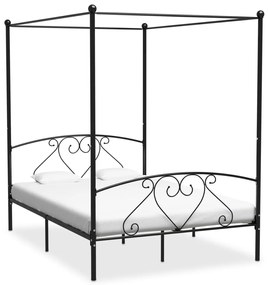 Cadru de pat cu baldachin, negru, 160 x 200 cm, metal Negru, 160 x 200 cm