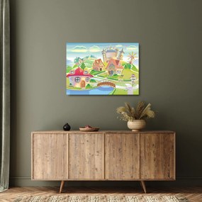 Tablou pe sticlă - Orășel colorat (70x50 cm)