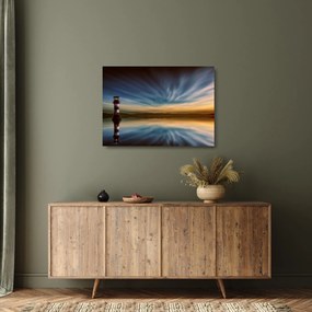 Tablou pe sticlă cu farul în mare (70x50 cm)