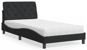 vidaXL Pat cu saltea, negru, 100x200 cm, catifea