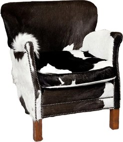 Fotoliu clasic din piele naturală de vacă cu picioare din lemn de stejar, „Cowhide Turner”