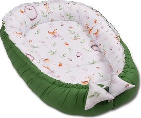 Cosulet bebelus Kidizi Baby Nest Cocoon 90x50 cm Forest Joy pentru dormit, cu husa din bumbac 100%, doua fete si intretinere usoara