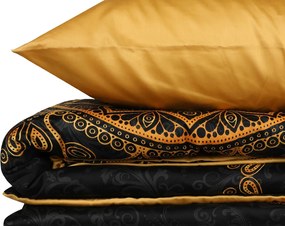 Lenjerie de pat dubla Super King (FR), 3 piese, L'essentiel Maison, Alvina, Aur/Negru