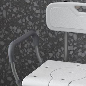 HOMCOM Scaun de Duș cu Spătar și Brațe, Toaletă cu Înălțime Reglabilă, Scaun de Toaletă cu Plăcuță de Picior, 53,5x46x70-82,5 cm, Alb | Aosom Romania