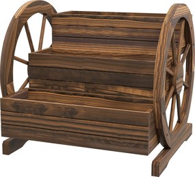 Outsunny Jardinieră de Exterior cu 3 Niveluri și Roți Decorative, din Lemn de Brad cu Orificii de Drenaj, pentru Legume și Flori, pentru Balcon sau Terasă, 62x61x57 cm, Carbonizat | Aosom Romania