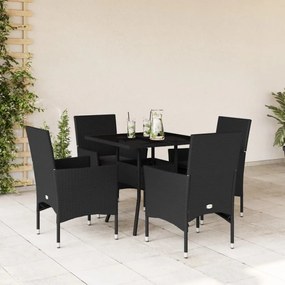 3278602 vidaXL Set mobilier de grădină cu perne 5 piese negru poliratan&sticlă