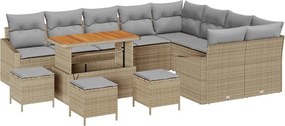 vidaXL Set de canapele pentru grădină cu pernă 13 pcs Bej Rattan poli