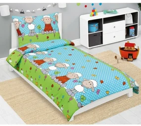 Bellatex Lenjerie de pat pentru copii din crep Albastru oaie, 140 x 200, 70 x 90 cm