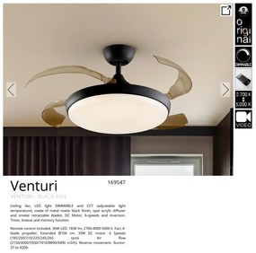 Lustra LED cu Ventilator si telecomanda, lame retractabile Venturi negru