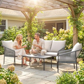 Outsunny Set de Grădină din Ratan 4 Piese cu Canapea, Fotolii, Măsuță, Bej | Aosom Romania