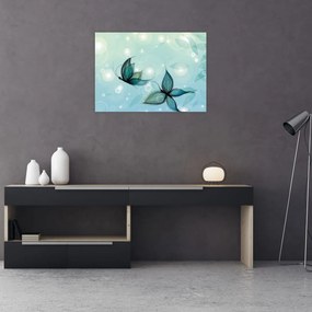 Tablou pe sticlă - Fluturi albaștri (70x50 cm)