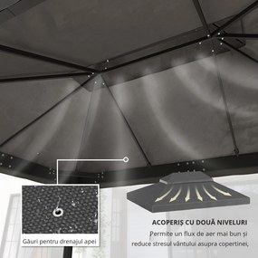 Outsunny Acoperiș de rezervă pentru pavilion, 3 x 4 m, husă de rezervă cu orificii de scurgere, poliester, protecție solară, UPF30+, Gri închis | Aosom Romania