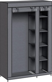 HOMCOM Dulap Textil pentru Economisirea Spațiului, cu Bară pentru Umerașe și 5 Polițe, 110 x 45 x 175 cm, pentru Dormitor, Gri | Aosom Romania