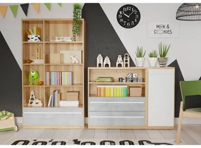 Comoda Piano Cu 1 Usa Si 2 Sertare, Stejar Nash, Alb Si Beton, 125 Cm