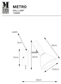Lampă de perete Markslöjd 108689 METRO 1xE27/40W/230V alb