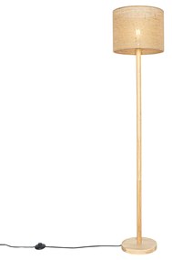 Lampă de podea rustică din lemn cu abajur din in natural 32 cm - Mels
