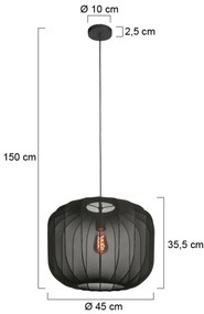Lampă pandantiv Japandi neagră cu abajur din stofă 45cm - Sable