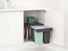 Cos colectare selectiva Brabantia Sort&Go 1008864, 2x10 L+20 L, Materiale ecologice, Economie de spatiu, Gri închis/Verde
