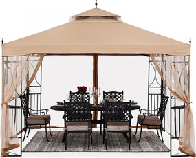 ABCCANOPY Foișor de gradina 3.05x3.05 m - Foișor exterior cu cadru din oțel și plasă de țânțari pentru gazon, curte, grădină, terasă, Kaki