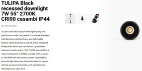 Spot LED incastrabil TULIPA Black recessed downlight 7W 55° 2700K CRI90 casambi IP44