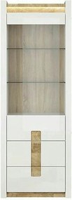 Vitrina ALAMEDA, alb/stejar deschis, PAL laminat, 72x42x202 cm