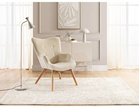 Fotoliu cu taburet bej cu tapițerie din catifea reiată Niko – Ropez