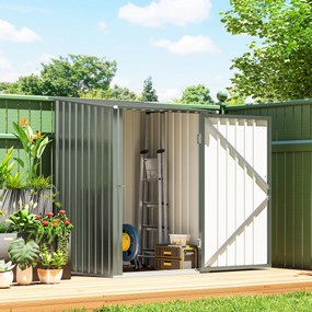 Outsunny Căsuță de Grădină 0,92m² din Oțel Galvanizat, Căsuță pentru Unelte cu Ușă Blocabilă și Acoperiș Înclinat, 100x104x160 cm, Argintiu Gri | Aosom Romania