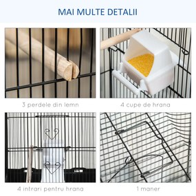 PawHut Colivie pentru Papagali cu Stinghii, Leagan și Boluri, Volieră din Metal și Plastic, 46.5x35.5x92 cm, Negru | Aosom Romania