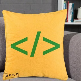 Perna Personalizata Cod HTML Turcoaz, 40x40 cm, Galben, Husa Detasabila, Perna Inclusa, BEKZ®