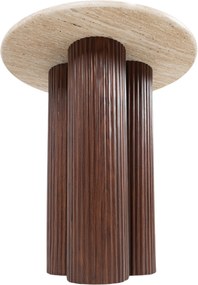 Măsuță de cafea rotundă Massia Mini 50 cm pentru living - travertin / nuc