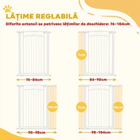 PawHut Poartă de siguranță pentru câini de interior, cu 2 extensii, 76-104 cm, pentru hol și scări, albă | Aosom Romania