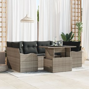 vidaXL Set de canapele pentru grădină cu pernă 7 pcs Gri Rattan poli
