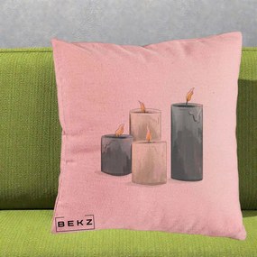 Perna Decorativa Lumanari Hygge Alb-Verde, 40x40 cm, Roz, Husa Detasabila, Perna Inclusa, BEKZ®
