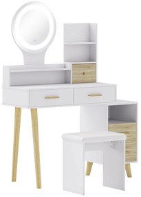 HOMCOM Coafă cu oglindă și taburet masă de machiaj lumină reglabilă 5 sertare 4 compartimente1 raft alb | Aosom Romania