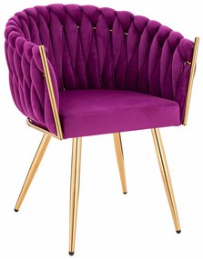 HR750 Scaun cu picioare Aurie Fucsia din Catifea