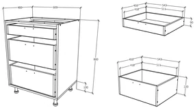Corp Baza haaus, 3 Sertare, Stejar Sonoma Inchis/Alb, 60 x 50 x 80 cm