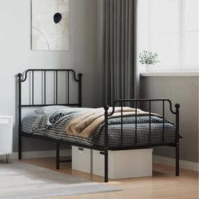 373895 vidaXL Cadru pat metalic cu tăblii de cap/picioare , negru, 75x190 cm
