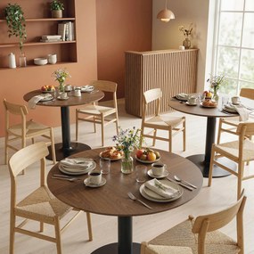 HOMCOM Masă rotundă de dining pentru 6 persoane, Ø110x78 cm, cu bază din oțel, maro cu efect de lemn | Aosom Romania