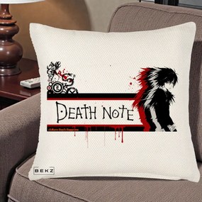 Perna Personalizata Death Note L Lawliet Rosu-Negru, 40x40 cm, Crem Reliefat, Husa Detasabila, Perna Inclusa, BEKZ®