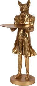 Statuetă decorativă din polirășină, auriu, vulpe în frac cu tavă rotundă, 54,5 x 30 x 20 cm, „Renard”