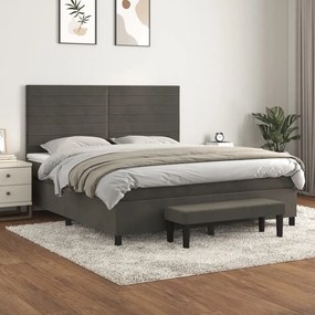 vidaXL Pat box spring cu saltea, gri închis, 180x200 cm, catifea