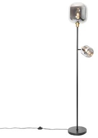 Lampa de podea neagră cu auriu cu sticlă fumurie cu 2 lumini - Zuzanna