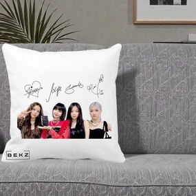 Perna Personalizata K-pop BLACKPINK Semnaturi, 40x40 cm, Alba Mata, Husa Detasabila, Perna Inclusa, BEKZ®