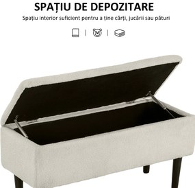 HOMCOM Scaun Modern cu Spațiu de Depozitare și Picioare din Lemn, Scaun Tapițat pentru Living sau Dormitor, 95x38x45 cm, Bej | Aosom Romania